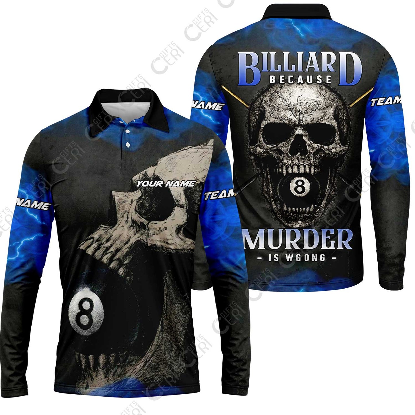 Customized Billiards Long Sleeve Polo Shirt, Personalized Death Break 8 Ball Jersey Gift For Billiard Players