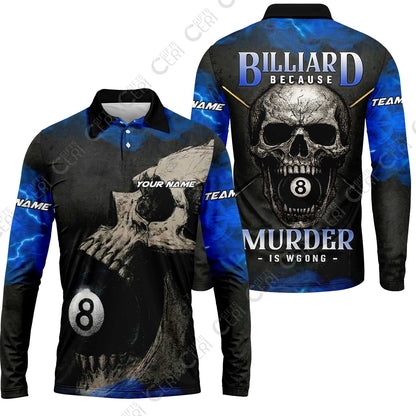 Customized Billiards Long Sleeve Polo Shirt, Personalized Death Break 8 Ball Jersey Gift For Billiard Players