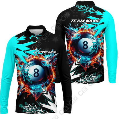 Customized Billiards Long Sleeve Polo Shirt, Personalized Frostfire 8 Ball Jersey Gift For Billiard Players