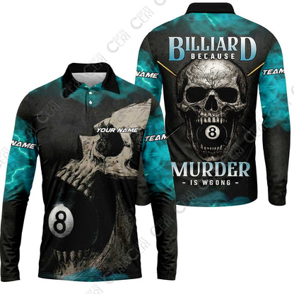 Customized Billiards Long Sleeve Polo Shirt, Personalized Death Break 8 Ball Jersey Gift For Billiard Players