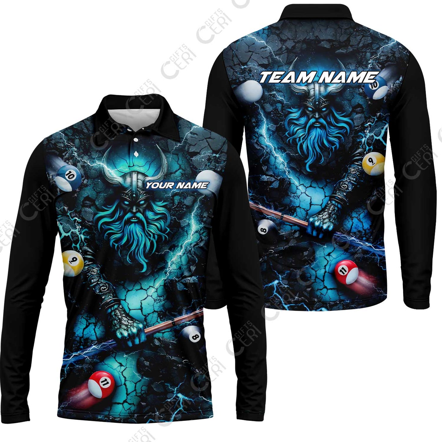 Customized Billiards Long Sleeve Polo Shirt, Personalized Thunder Viking Billiards Jersey Gift For Billiard Players