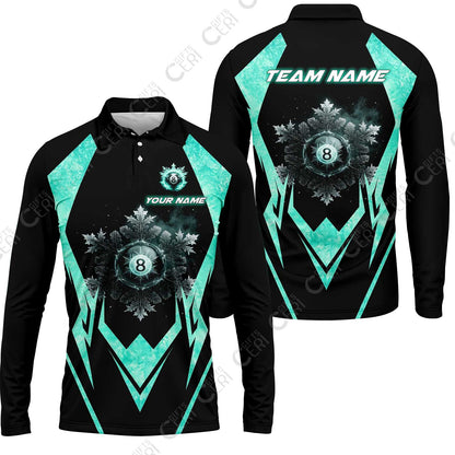 Customized Billiards Long Sleeve Polo Shirt, Personalized Ice Break 8 Ball Jersey Gift For Billiard Players