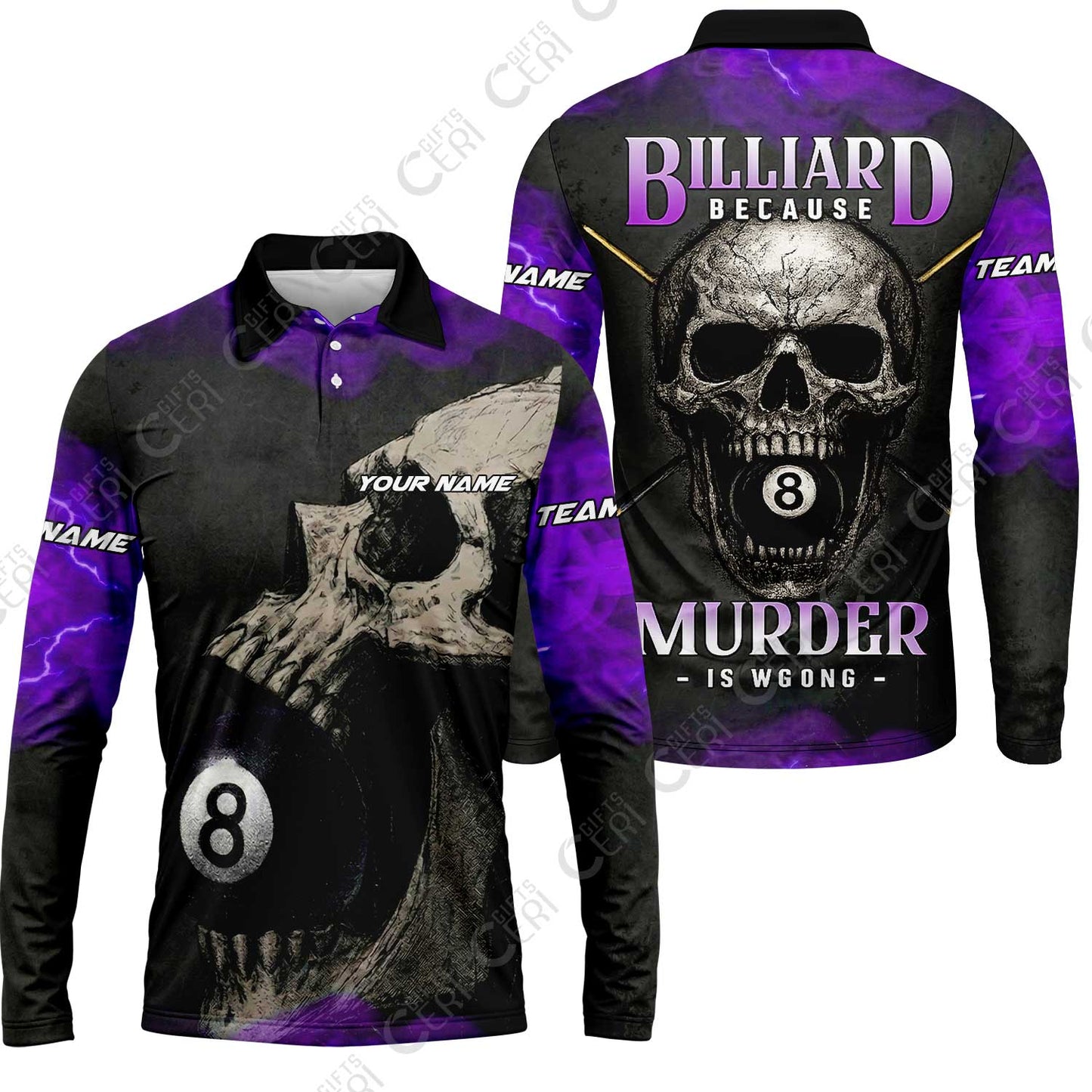 Customized Billiards Long Sleeve Polo Shirt, Personalized Death Break 8 Ball Jersey Gift For Billiard Players