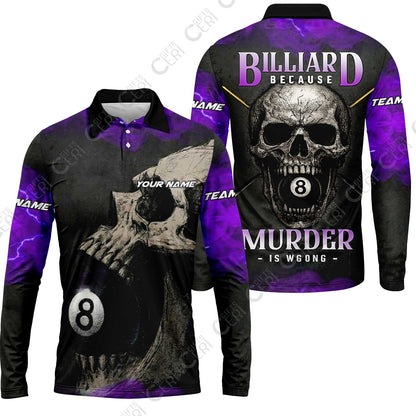 Customized Billiards Long Sleeve Polo Shirt, Personalized Death Break 8 Ball Jersey Gift For Billiard Players