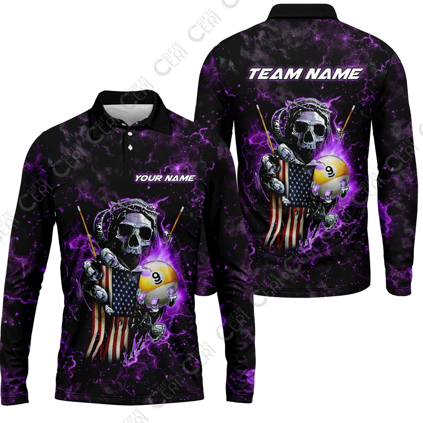 Customized Billiards Long Sleeve Polo Shirt, Personalized Ghost Break 9 Ball Jersey Gift For Billiard Players