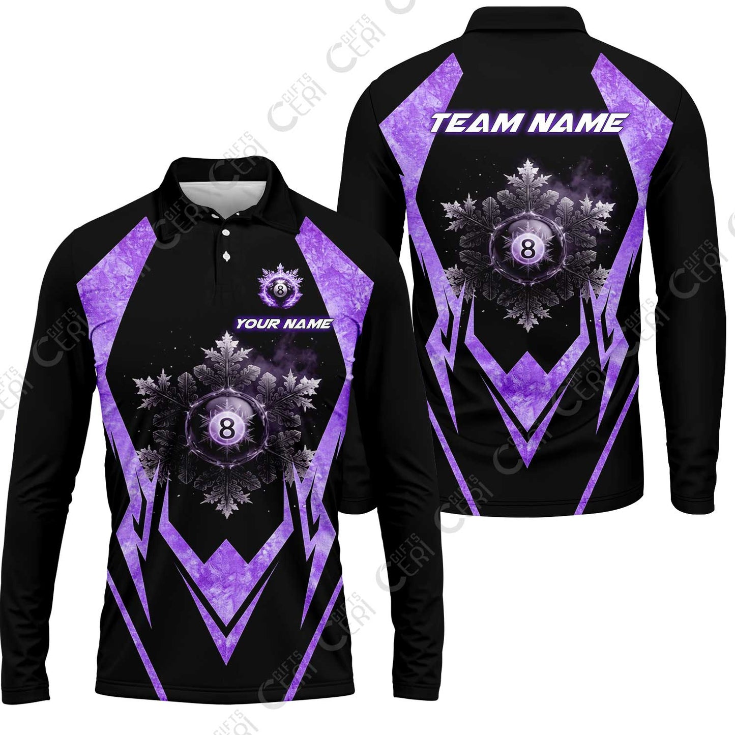 Customized Billiards Long Sleeve Polo Shirt, Personalized Ice Break 8 Ball Jersey Gift For Billiard Players