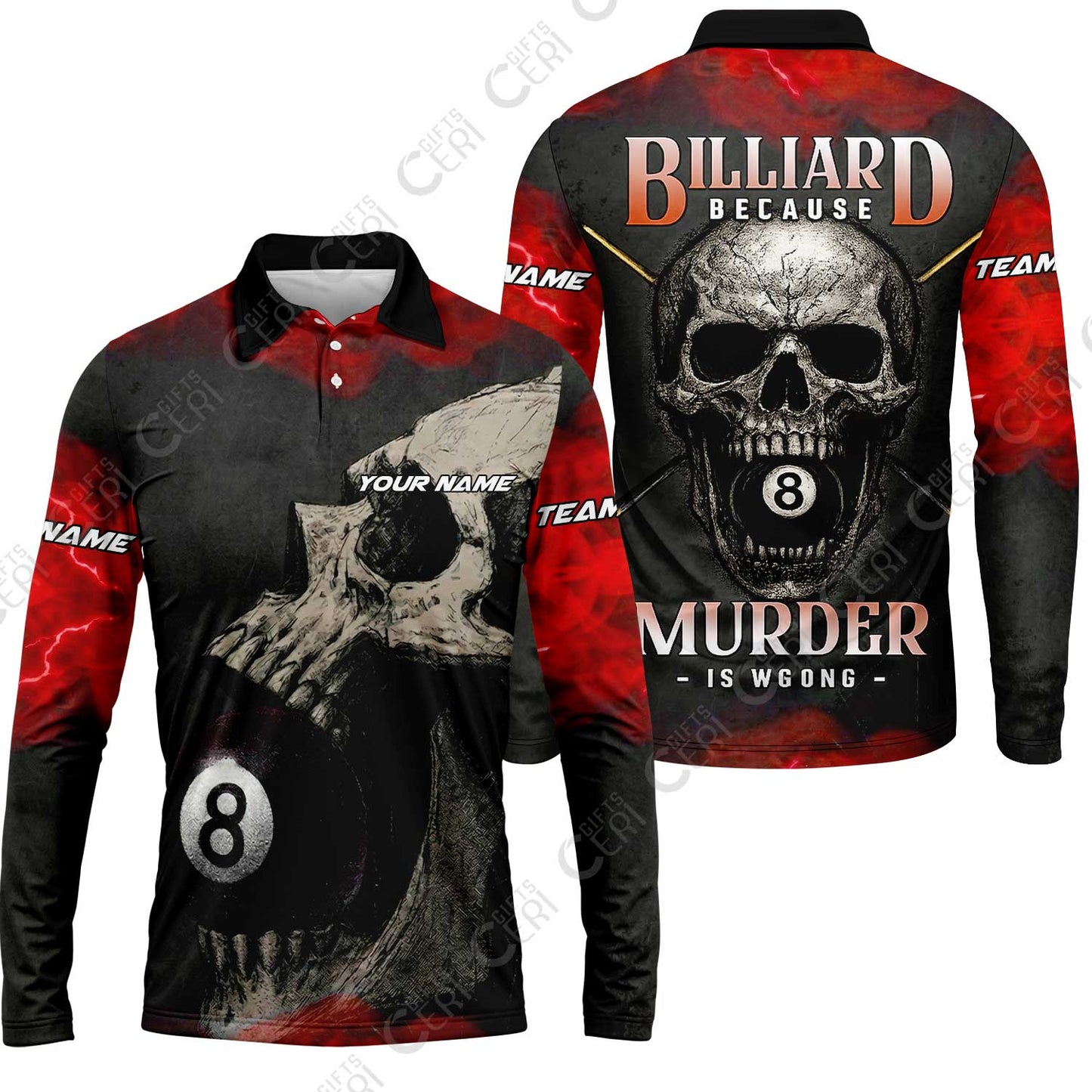 Customized Billiards Long Sleeve Polo Shirt, Personalized Death Break 8 Ball Jersey Gift For Billiard Players