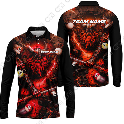 Customized Billiards Long Sleeve Polo Shirt, Personalized Thunder Viking Billiards Jersey Gift For Billiard Players