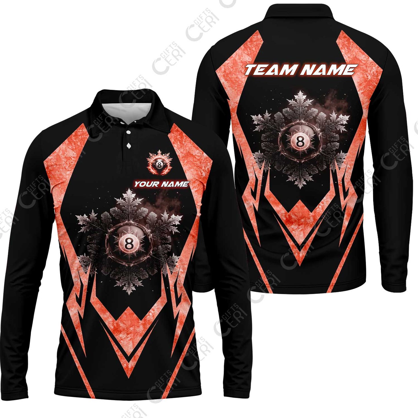 Customized Billiards Long Sleeve Polo Shirt, Personalized Ice Break 8 Ball Jersey Gift For Billiard Players