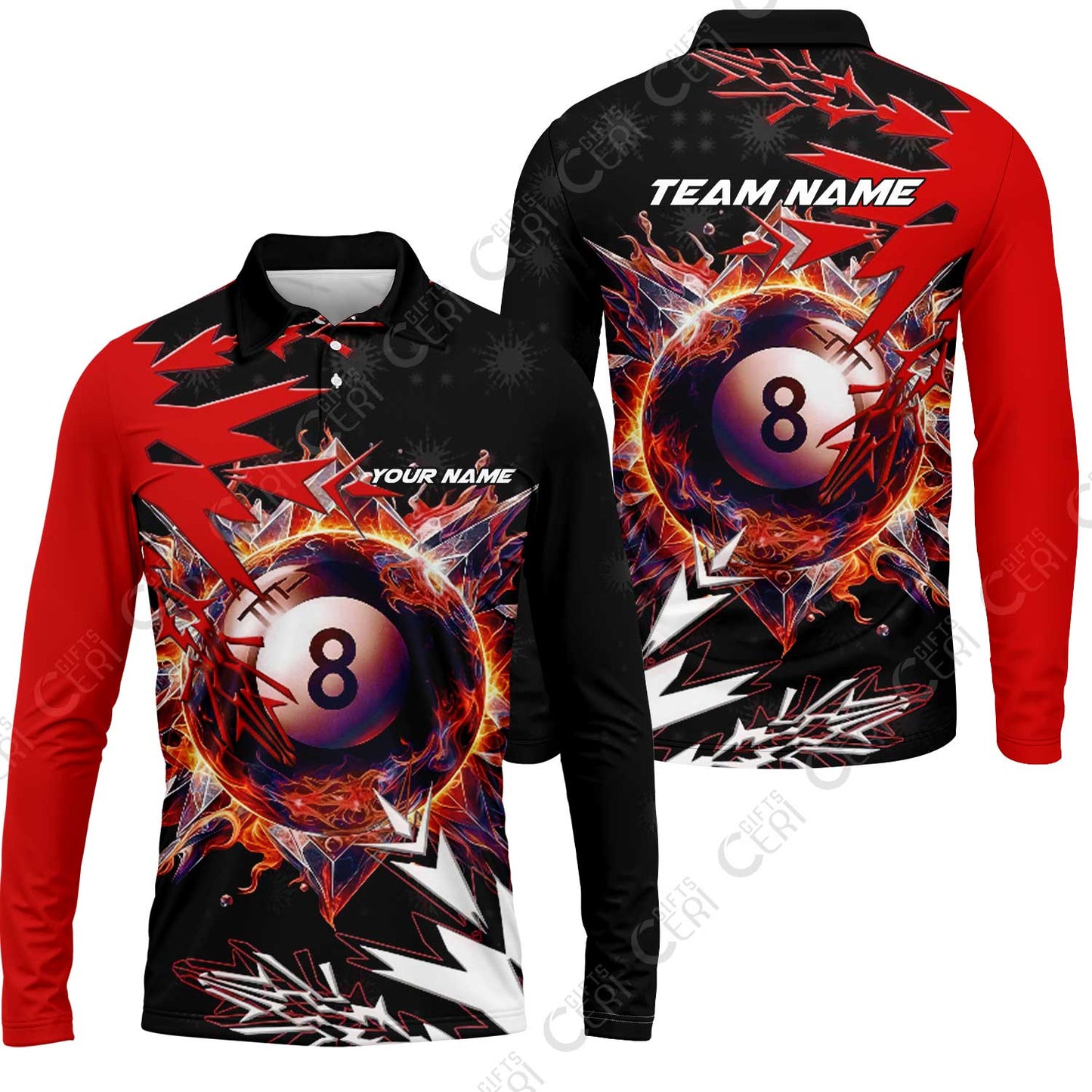 Customized Billiards Long Sleeve Polo Shirt, Personalized Frostfire 8 Ball Jersey Gift For Billiard Players