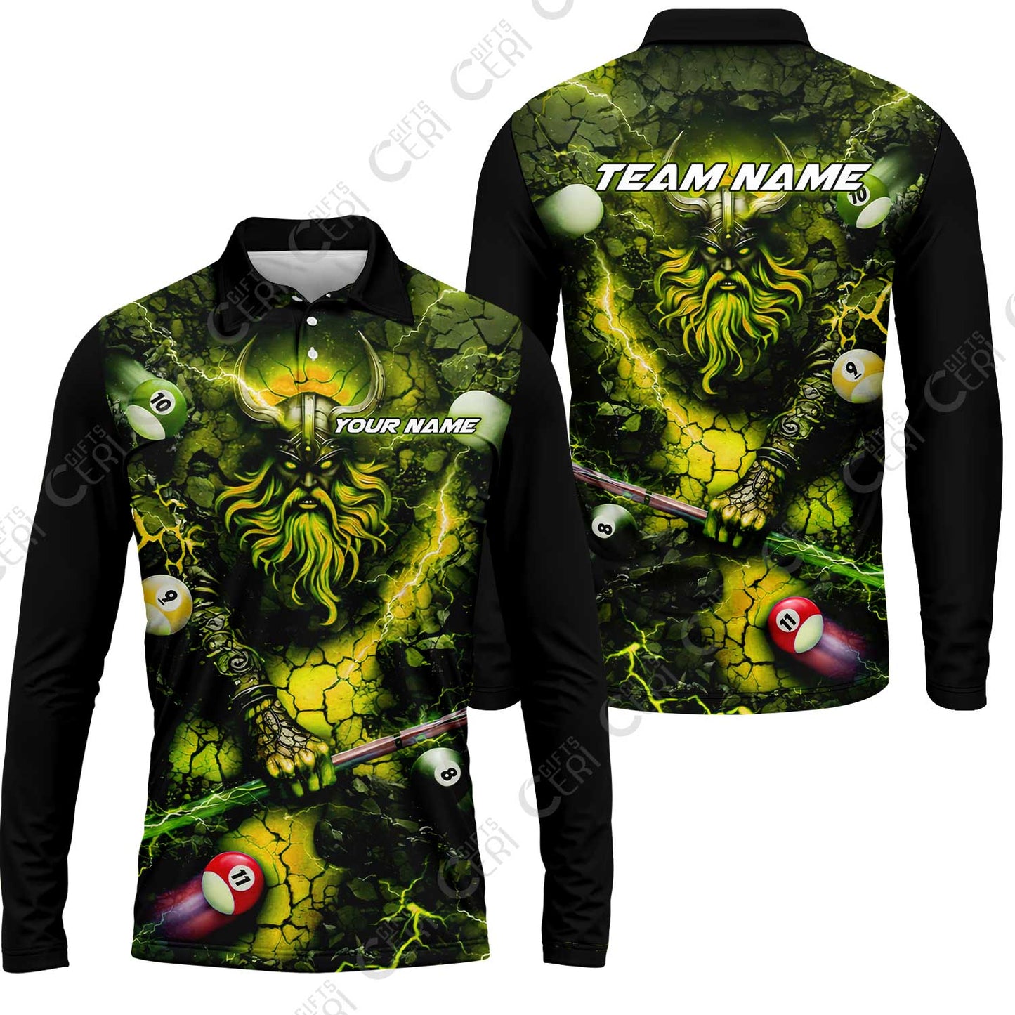 Customized Billiards Long Sleeve Polo Shirt, Personalized Thunder Viking Billiards Jersey Gift For Billiard Players