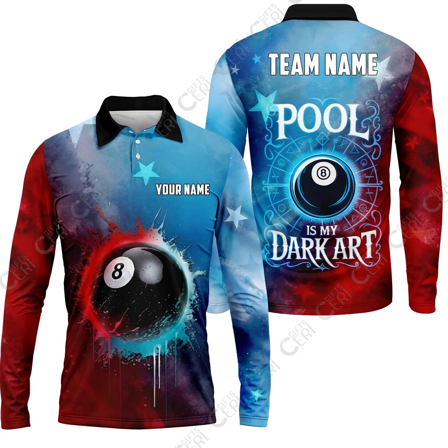 Customized 8 Ball Pool Long Sleeve Polo Shirt, Billiards 8-Ball Pool Is My Dark Art, Billiards Jerseys