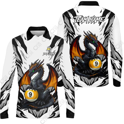 Customized Billiards Long Sleeve Polo Shirt, Personalized Baby Dragon 9 Ball Jersey Gift For Billiard Players