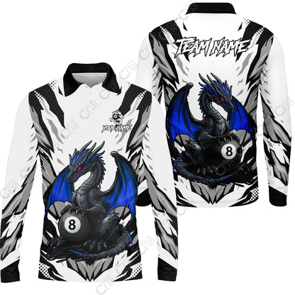 Customized Billiards Long Sleeve Polo Shirt, Personalized Baby Dragon 8 Ball Jersey Gift For Billiard Players