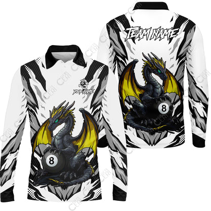 Customized Billiards Long Sleeve Polo Shirt, Personalized Baby Dragon 8 Ball Jersey Gift For Billiard Players