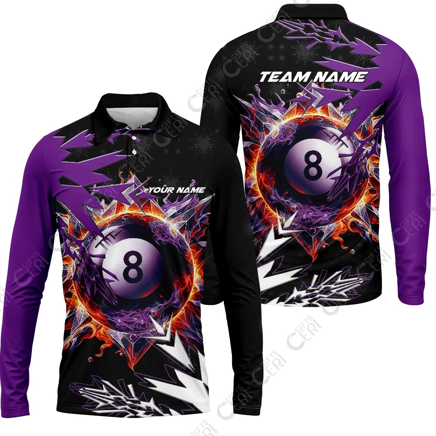 Customized Billiards Long Sleeve Polo Shirt, Personalized Frostfire 8 Ball Jersey Gift For Billiard Players