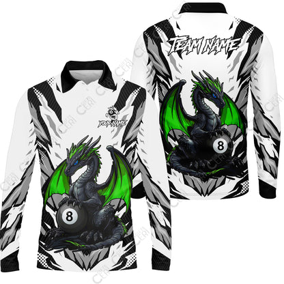 Customized Billiards Long Sleeve Polo Shirt, Personalized Baby Dragon 8 Ball Jersey Gift For Billiard Players