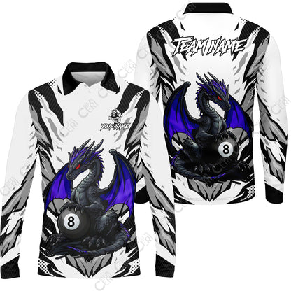 Customized Billiards Long Sleeve Polo Shirt, Personalized Baby Dragon 8 Ball Jersey Gift For Billiard Players