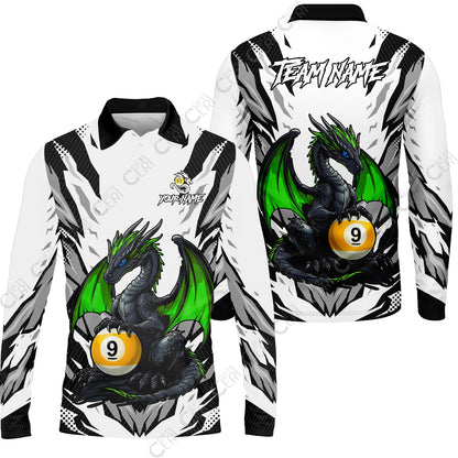 Customized Billiards Long Sleeve Polo Shirt, Personalized Baby Dragon 9 Ball Jersey Gift For Billiard Players