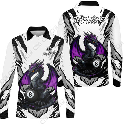 Customized Billiards Long Sleeve Polo Shirt, Personalized Baby Dragon 8 Ball Jersey Gift For Billiard Players