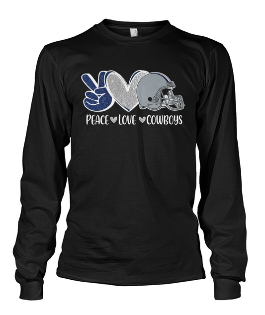 Cowboys American Football Peace Navy Blue Long Sleeve Shirt, Perfect Outfit For Men Women Family Love Cowboys Football Sport Lovers