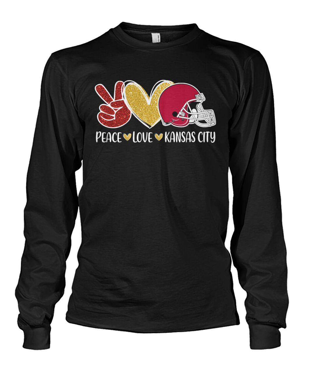Kansas City American Football Peace Red Gold Long Sleeve Shirt, Perfect Outfit For Men Women Family Love Kansas City Football Sport