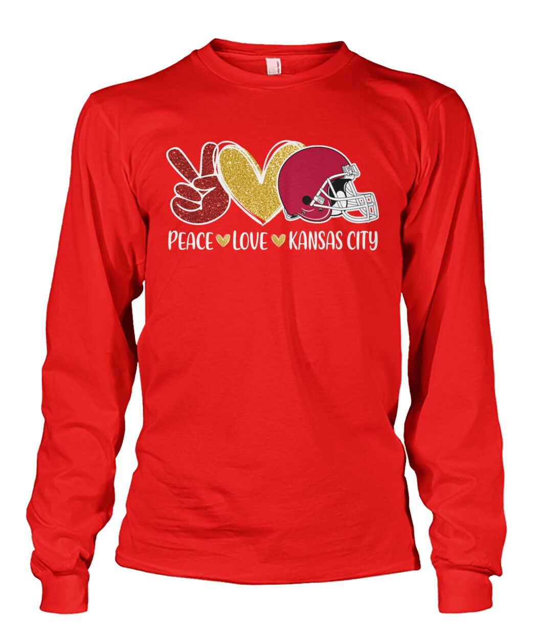 Kansas City American Football Peace Red Gold Long Sleeve Shirt, Perfect Outfit For Men Women Family Love Kansas City Football Sport