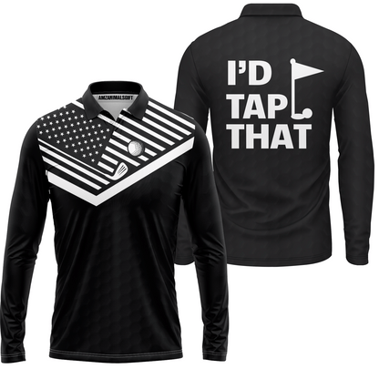 Personalized Golf American Flag Golf Unisex Polo Shirt, I'd Tap That Golf Custom Shirt For Men, Gift Idea For Male Players, Gift For Golfers