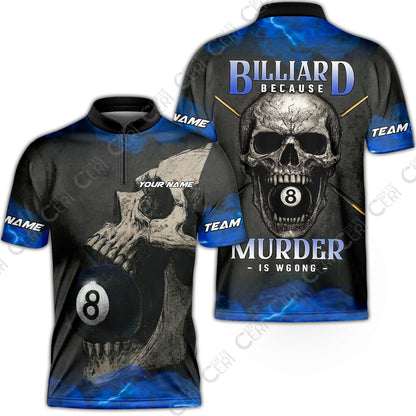Customized Billiards Stand Collar Quarter-Zip Short Sleeve Jersey, Personalized Death Break 8 Ball Jersey Gift For Billiard Players