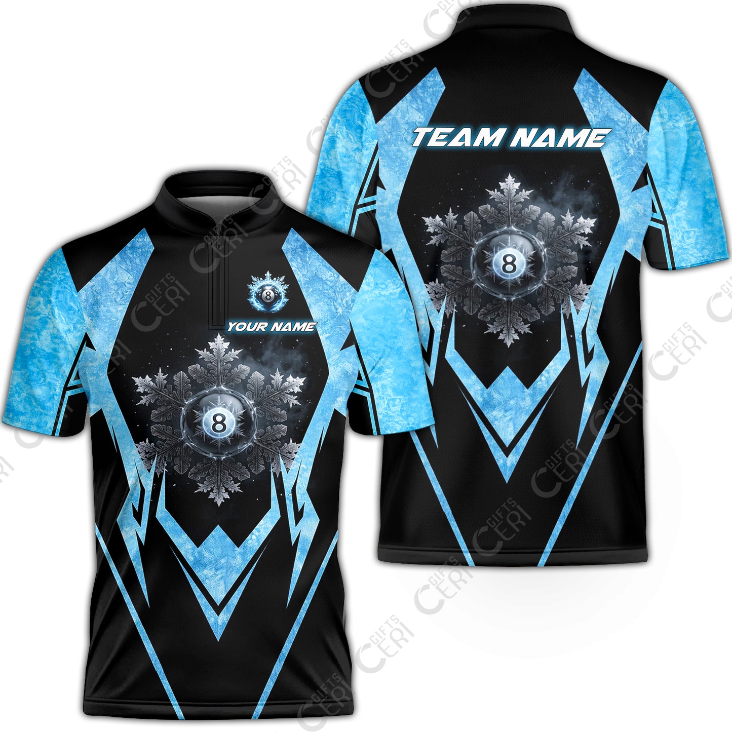 Customized Billiards Stand Collar Quarter-Zip Short Sleeve Jersey, Personalized Ice Break 8 Ball Jersey Gift For Billiard Players