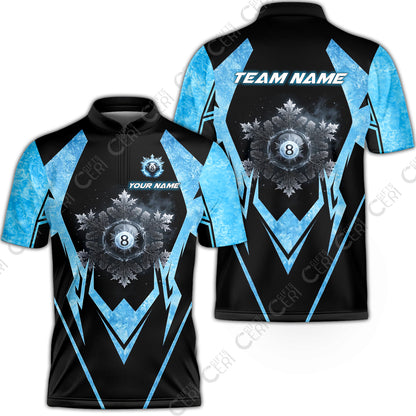 Customized Billiards Stand Collar Quarter-Zip Short Sleeve Jersey, Personalized Ice Break 8 Ball Jersey Gift For Billiard Players