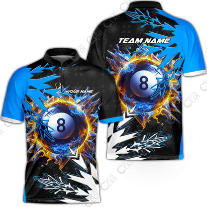 Customized Billiards Stand Collar Quarter-Zip Short Sleeve Jersey, Personalized Frostfire 8 Ball Jersey Gift For Billiard Players