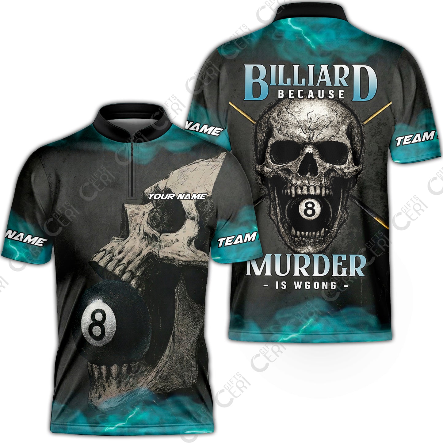 Customized Billiards Stand Collar Quarter-Zip Short Sleeve Jersey, Personalized Death Break 8 Ball Jersey Gift For Billiard Players