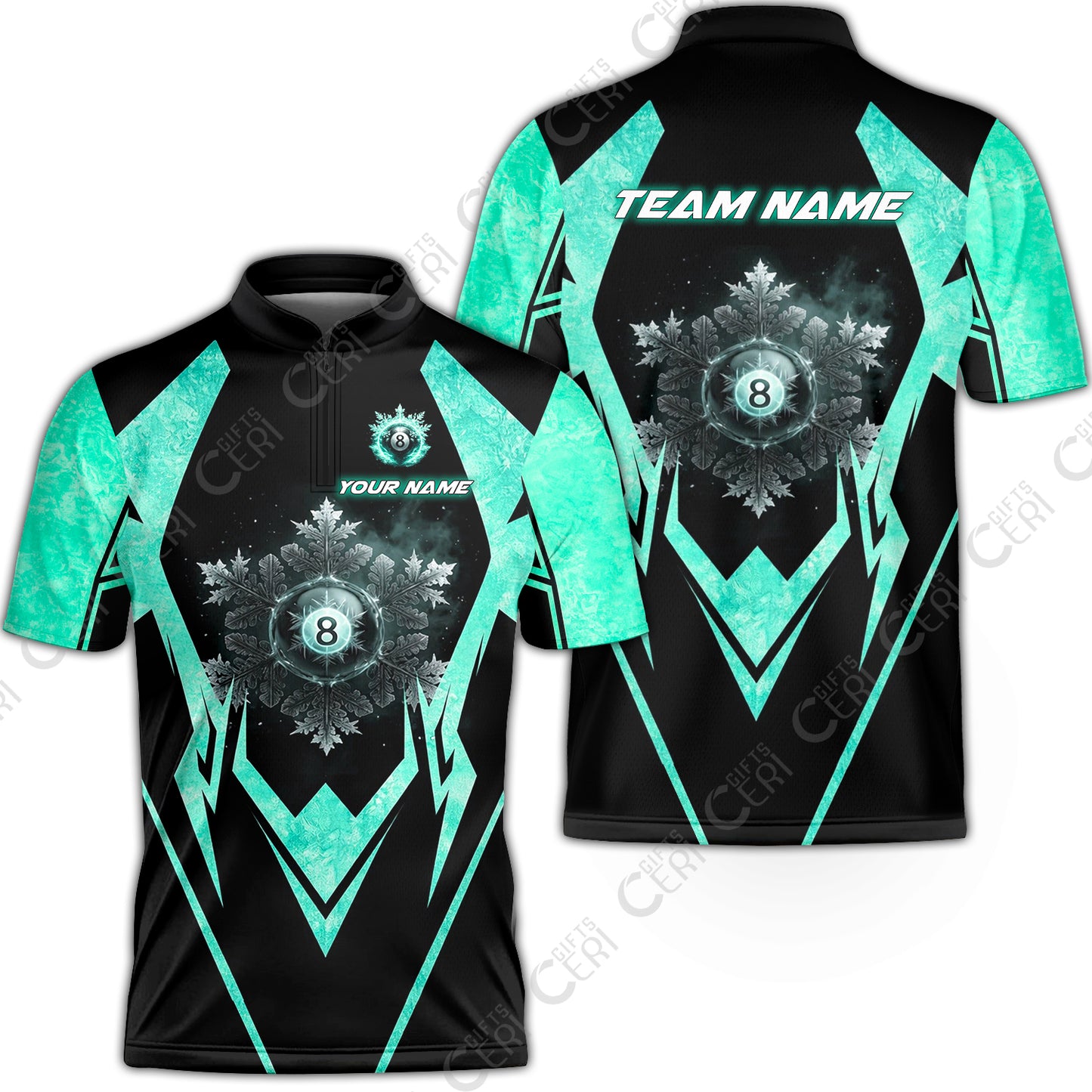 Customized Billiards Stand Collar Quarter-Zip Short Sleeve Jersey, Personalized Ice Break 8 Ball Jersey Gift For Billiard Players