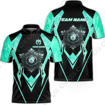 Customized Billiards Stand Collar Quarter-Zip Short Sleeve Jersey, Personalized Ice Break 8 Ball Jersey Gift For Billiard Players