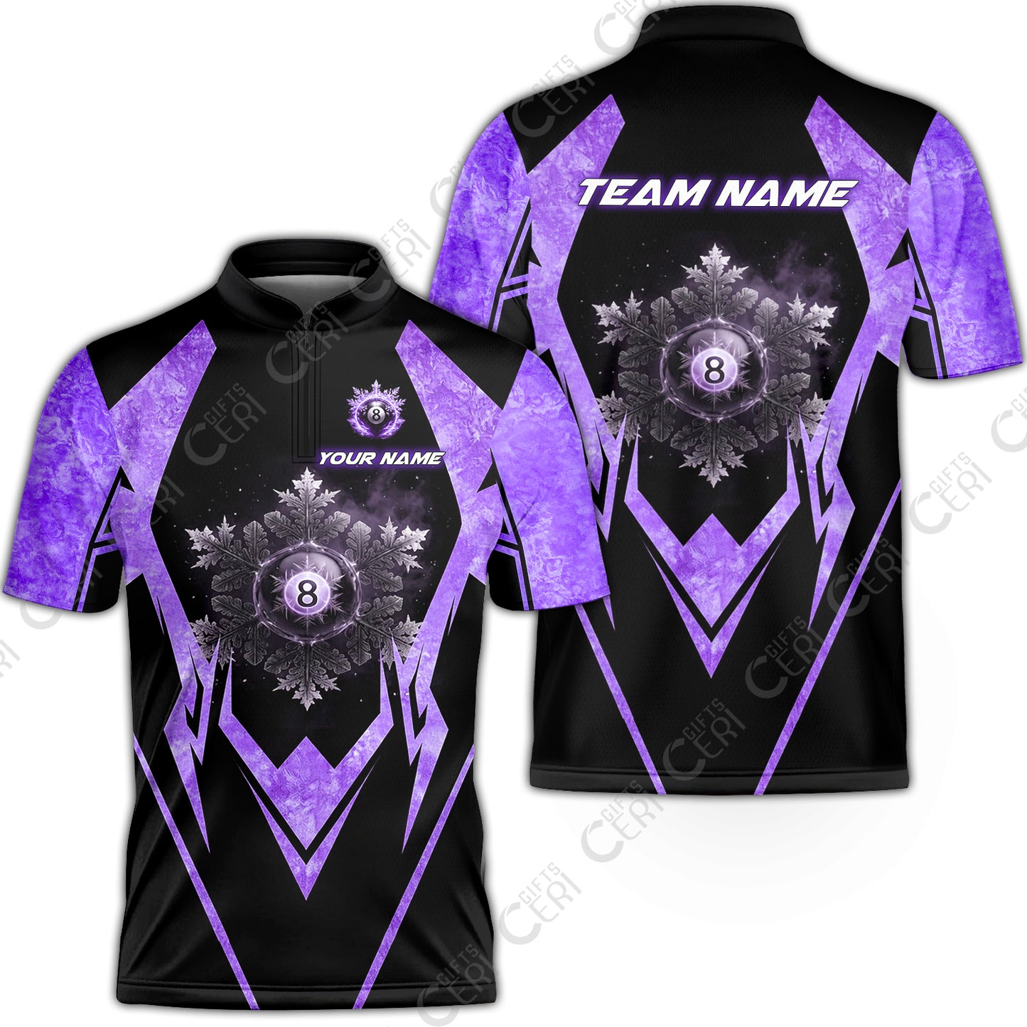 Customized Billiards Stand Collar Quarter-Zip Short Sleeve Jersey, Personalized Ice Break 8 Ball Jersey Gift For Billiard Players