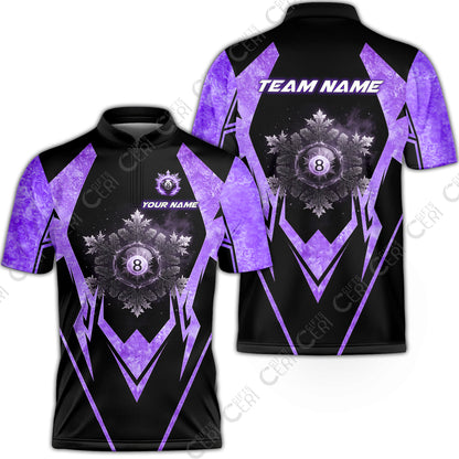 Customized Billiards Stand Collar Quarter-Zip Short Sleeve Jersey, Personalized Ice Break 8 Ball Jersey Gift For Billiard Players
