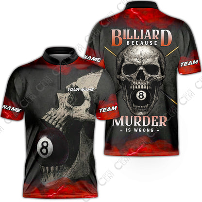Customized Billiards Stand Collar Quarter-Zip Short Sleeve Jersey, Personalized Death Break 8 Ball Jersey Gift For Billiard Players