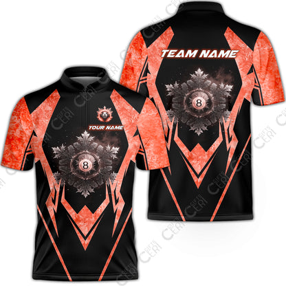 Customized Billiards Stand Collar Quarter-Zip Short Sleeve Jersey, Personalized Ice Break 8 Ball Jersey Gift For Billiard Players