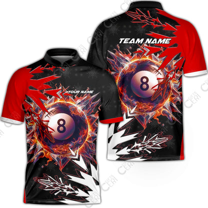 Customized Billiards Stand Collar Quarter-Zip Short Sleeve Jersey, Personalized Frostfire 8 Ball Jersey Gift For Billiard Players