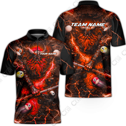 Customized Billiards Stand Collar Quarter-Zip Short Sleeve Jersey, Personalized Thunder Viking Billiards Jersey Gift For Billiard Players