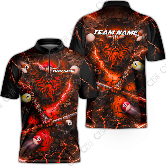 Customized Billiards Stand Collar Quarter-Zip Short Sleeve Jersey, Personalized Thunder Viking Billiards Jersey Gift For Billiard Players