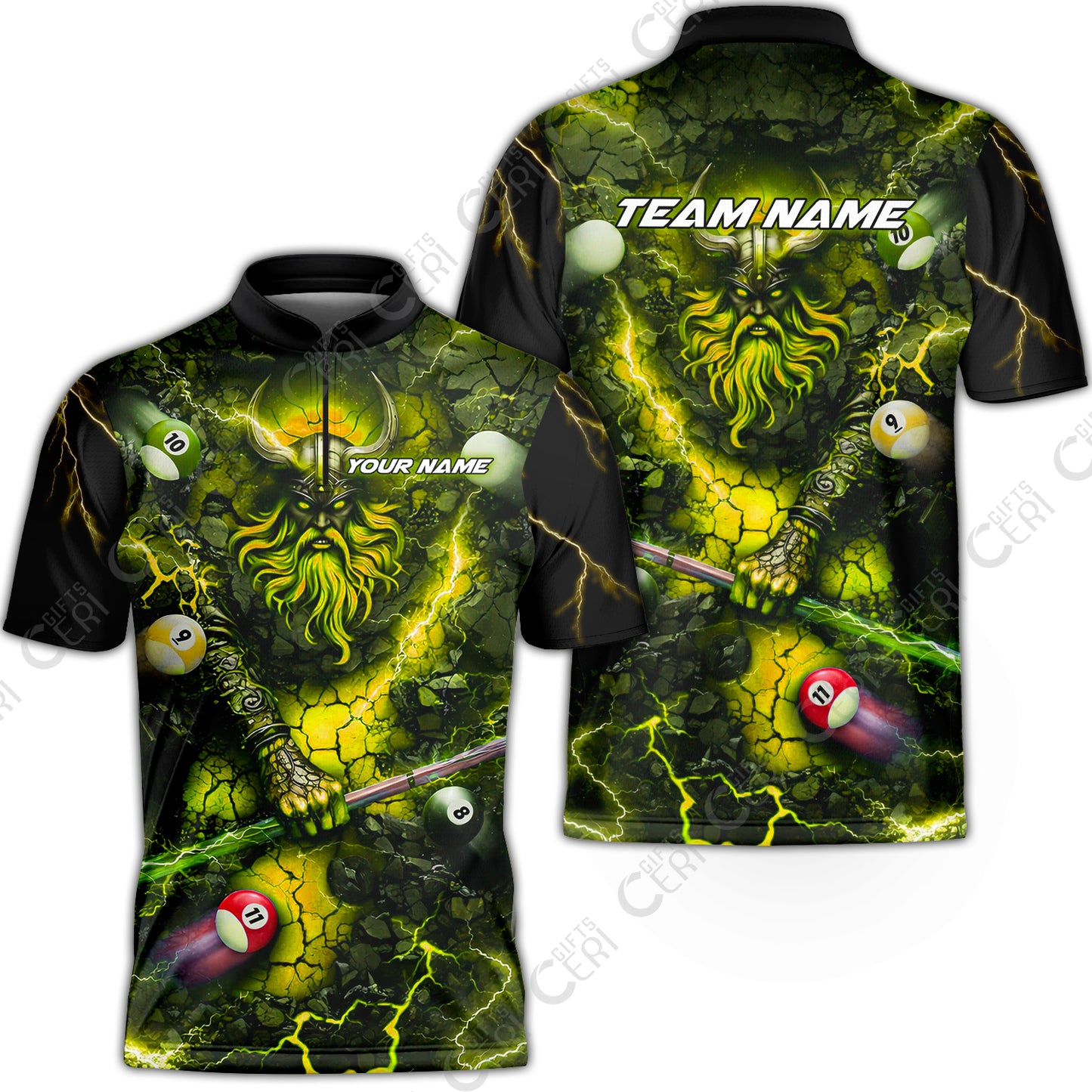 Customized Billiards Stand Collar Quarter-Zip Short Sleeve Jersey, Personalized Thunder Viking Billiards Jersey Gift For Billiard Players
