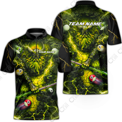 Customized Billiards Stand Collar Quarter-Zip Short Sleeve Jersey, Personalized Thunder Viking Billiards Jersey Gift For Billiard Players