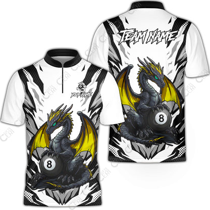 Customized Billiards Stand Collar Quarter-Zip Short Sleeve Jersey, Personalized Baby Dragon 8 Ball Jersey Gift For Billiard Players