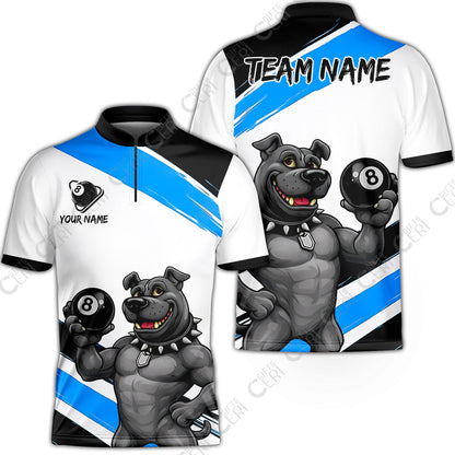 Customized Billiards Stand Collar Quarter-Zip Short Sleeve Jersey, Personalized Pitbull 8 Ball Jersey Gift For Billiard Players