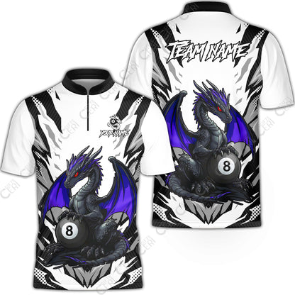 Customized Billiards Stand Collar Quarter-Zip Short Sleeve Jersey, Personalized Baby Dragon 8 Ball Jersey Gift For Billiard Players