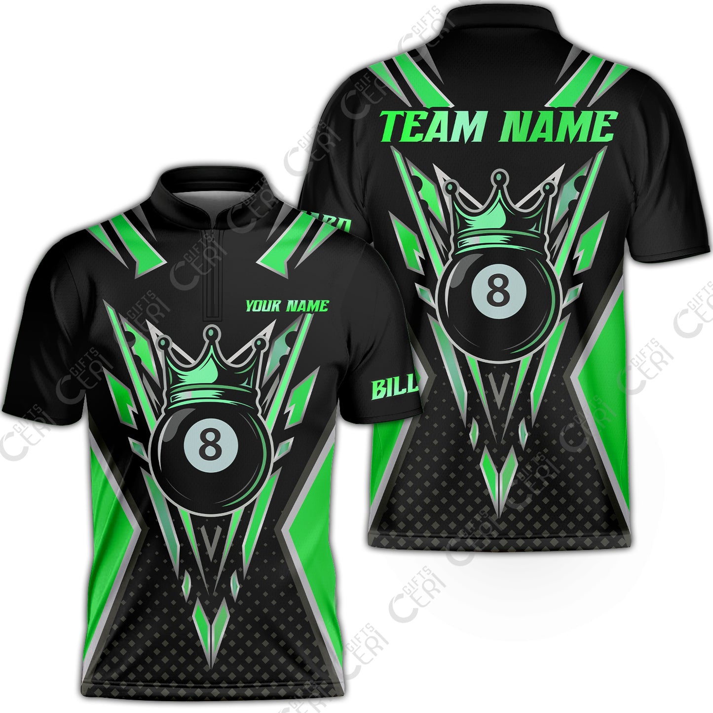 Customized 8 Ball Pool Stand Collar Quarter-Zip Short Sleeve Jersey, Billiard 8-Ball Crown, Billiard Jerseys
