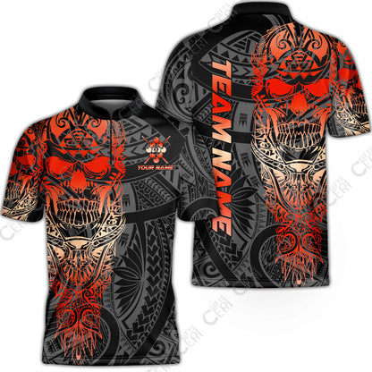 Customized 9 Ball Pool Stand Collar Quarter-Zip Short Sleeve Jersey, 9-Ball Billiard Ethnic Tribal Style Pattern, Billiards Jerseys