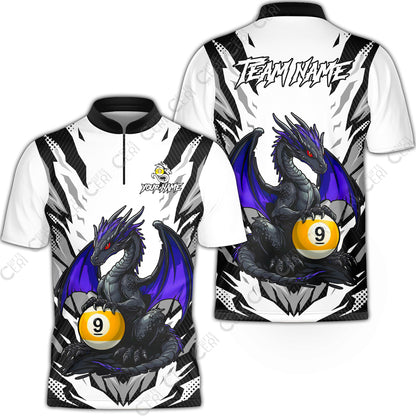 Customized Billiards Stand Collar Quarter-Zip Short Sleeve Jersey, Personalized Baby Dragon 9 Ball Jersey Gift For Billiard Players